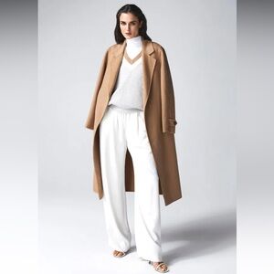 REISS Brooks Wool Blend Longline Overcoat Camel Belted Trench Coat Size 10